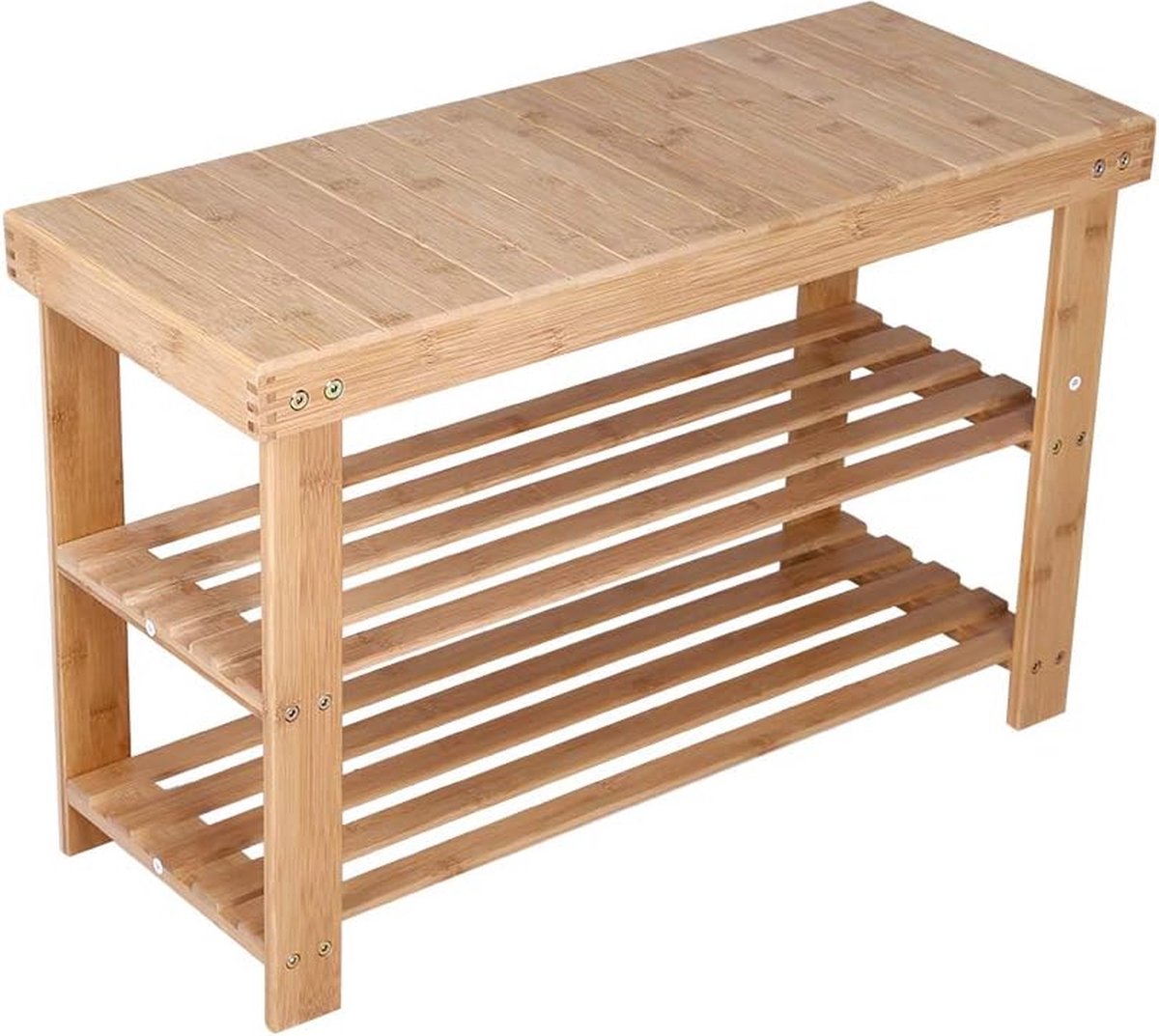 Schoenenrek met bank Bamboe schoenenbank met 2 verdiepingen 70x28x45cm schoenenkast (0614823551825)