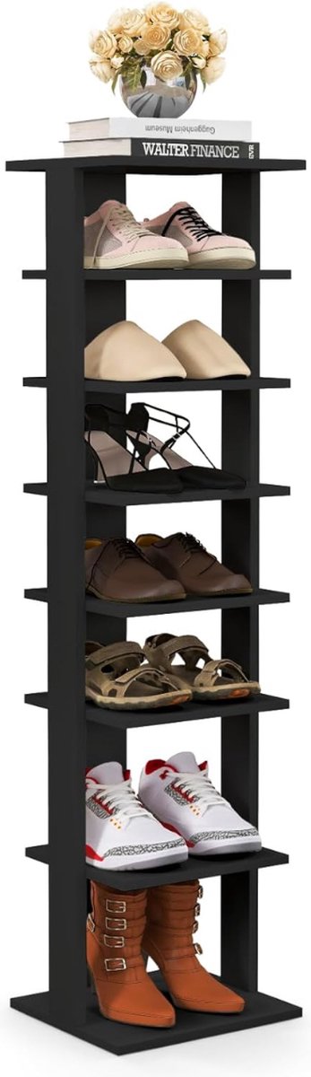 Schoenenrek, smal en hoog, houten rek, 8 niveaus, schoenenrek, schoenenrek, verticaal, schoenenorganizer, ruimtebesparend, houten rek, staand rek, opbergrek, hoekrek, vrijstaand (6152515757703)
