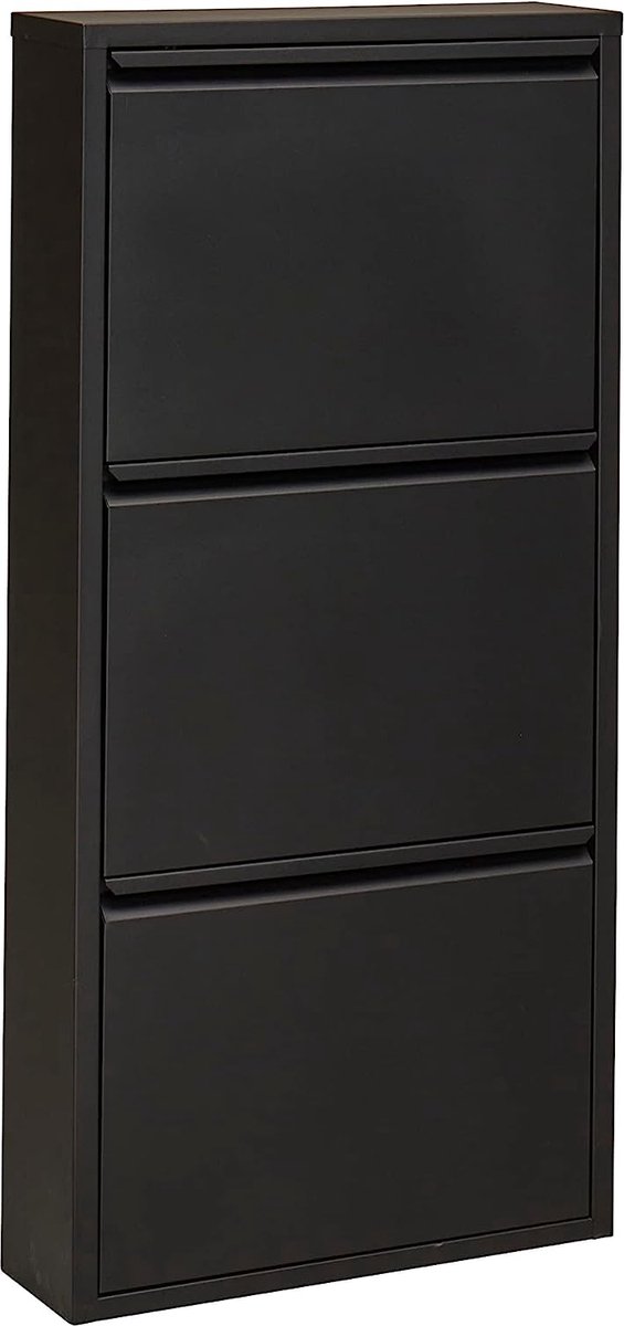 Schoenenrek, smalle metalen schoenenkast, hoog, met magnetische afdekking, van metaal, gemonteerd, wandmontage, 3 kleppen, zwart (7595980426733)