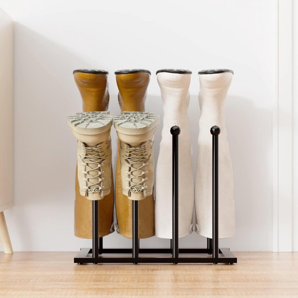 Schoenenrek zwart metaal - Vrijstaande schoenenkast voor slaapkamer, entree en gang - Organizer voor 4 paar schoenen (8785351946505)