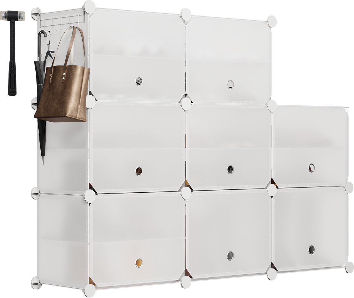 Schoenkast Kunststof Stecksystem - Schoenenrek met 8 Deuren - DIY Schoenen Organizer - Voor ca. 32 Paar Schoenen - Wit (0742937767471)