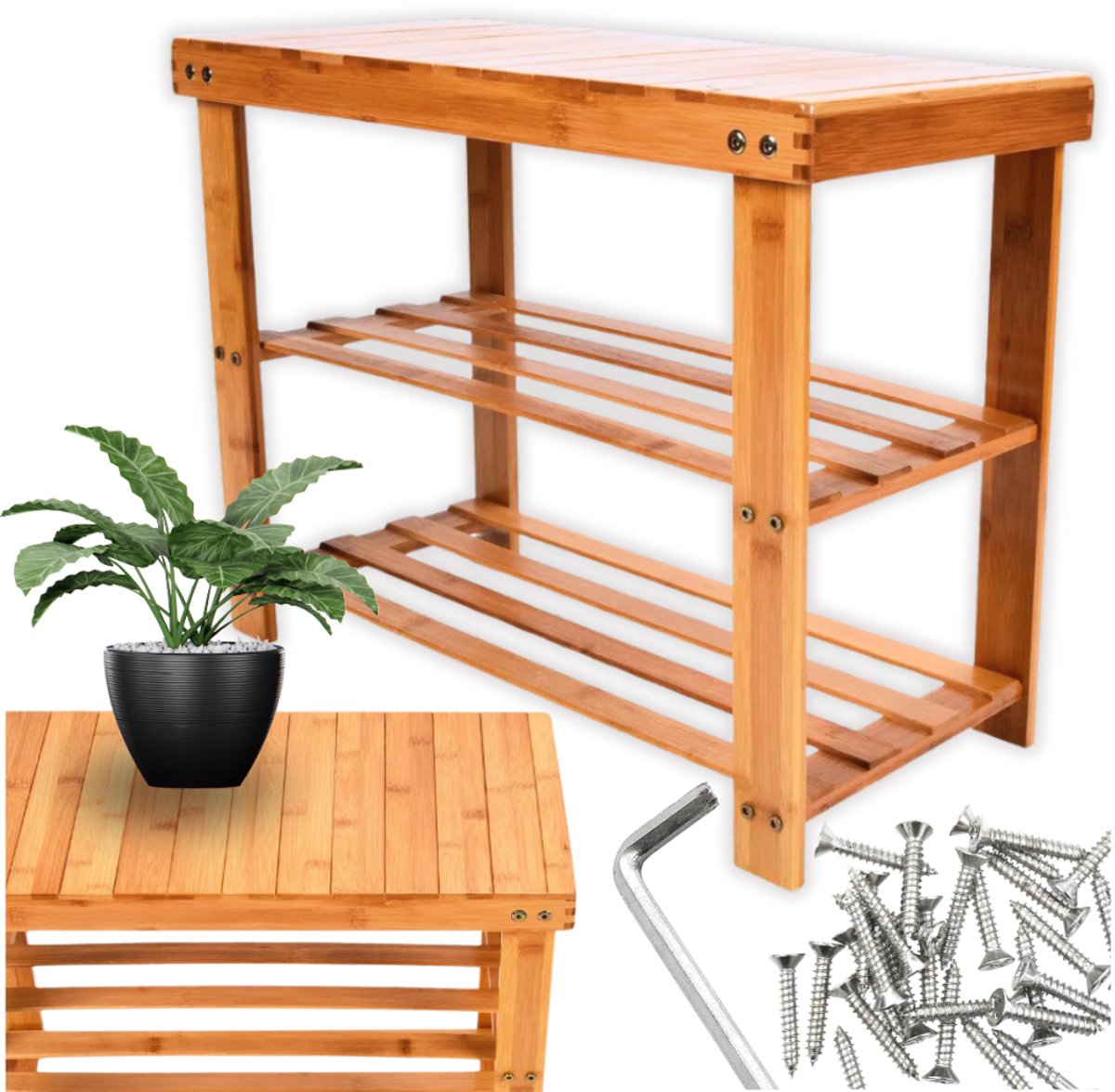 Seddō - Schoenenrek - Bamboe - 3 Planken - Staand (5905258930039)