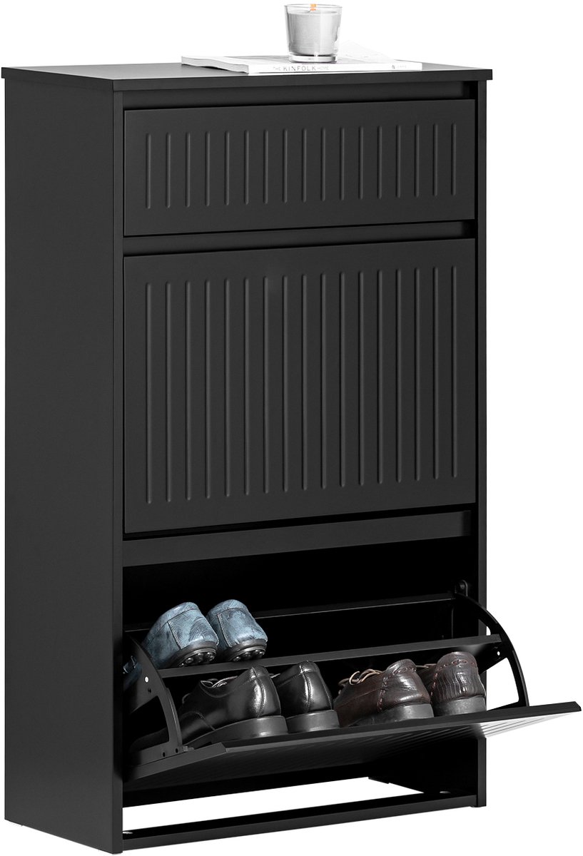 SoBuy FSR165-SCH Schoenenkast - Zwart Houtcomposiet met 2 Flappen & Lade (4251388630013)