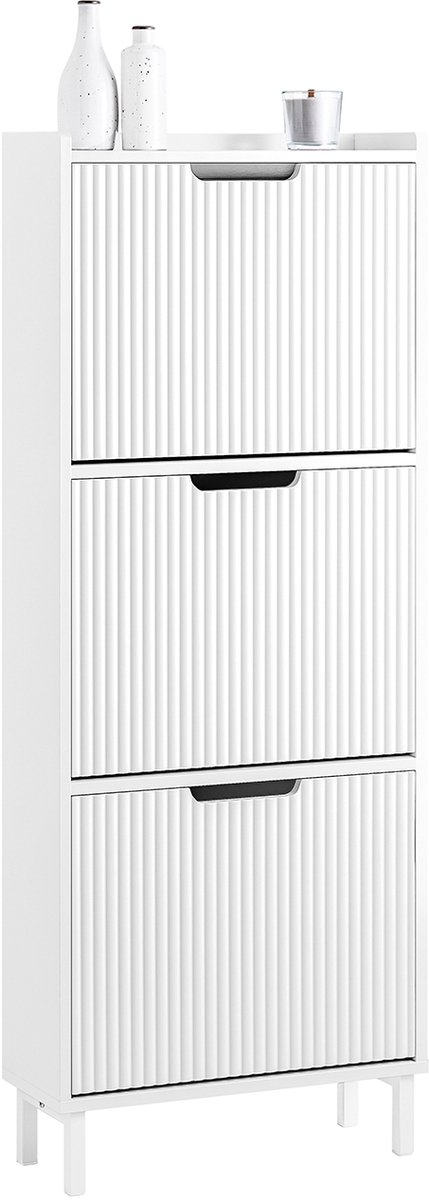 SoBuy FSR177-H-W Schoenenkast Wit - Smal met 3 Kleppen & 6 Legvlakken (4251388634264)