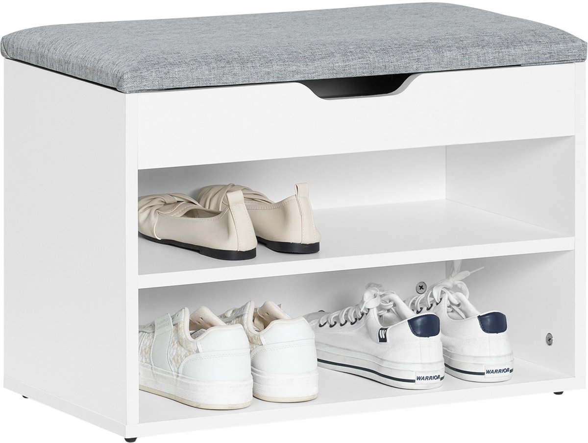 SoBuy FSR25-HG Schoenenbank, voor gang, met opbergvak, zitkussens, antislip vloermatten, L60cm x D30cm x H43cm, grijs (4251388606483)