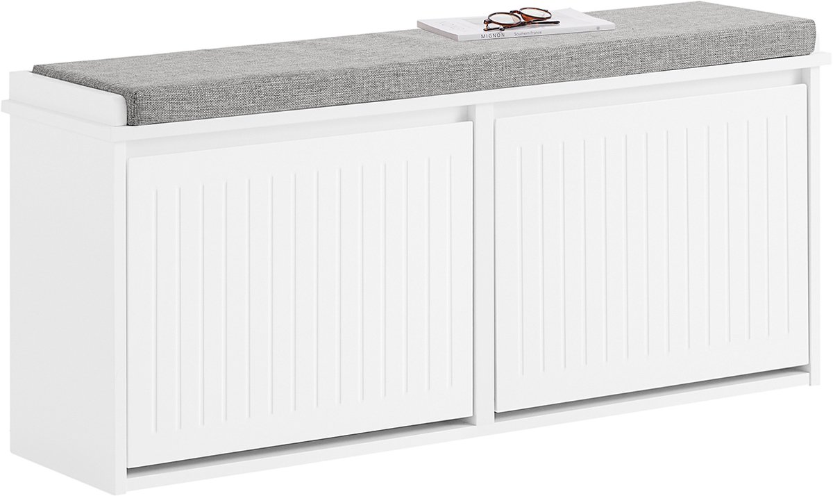 SoBuy FSR98-XL-W Schoenenbank - Witte Opbergbank met Kleppen & Bank (4251388634431)