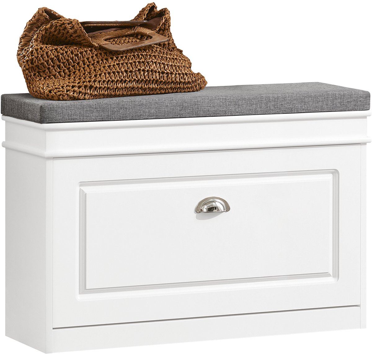 SoBuy Schoenenbank met Zitkussen, Schoenenkast met 1 Kleppen, Schoenenrek, Wit, 75x24x52 cm, FSR82-L-W - voor hal, woonkamer (4251388613443)