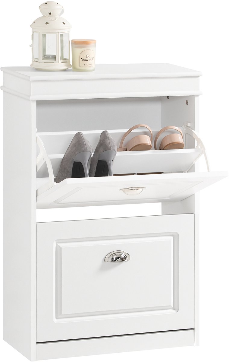 SoBuy Schoenenkast met 2 Kleppen, Schoenenrek en 4 Planken, Schoenenkipper, Wit, 54x83x24 cm, FSR78-W - voor hal of entree (4251388610718)