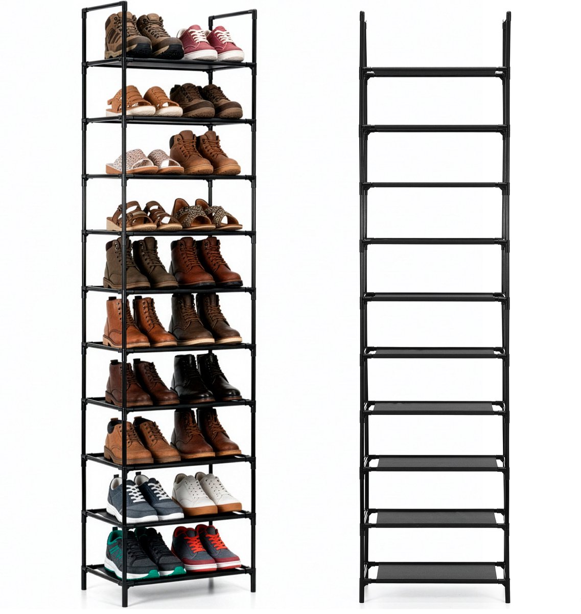 Springos Schoenenrek - Schoenenkast - 20 Paar Schoenen - Schoenen Opbergsysteem - Metaal - Zwart - 100 KG - 178 Cm (5908455307000)