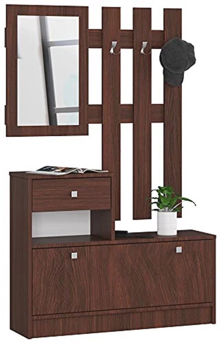 Stijlvolle 2-delige Garderobeset met Schoenenkast en Wandgarderobe met Spiegel (9101003792648)