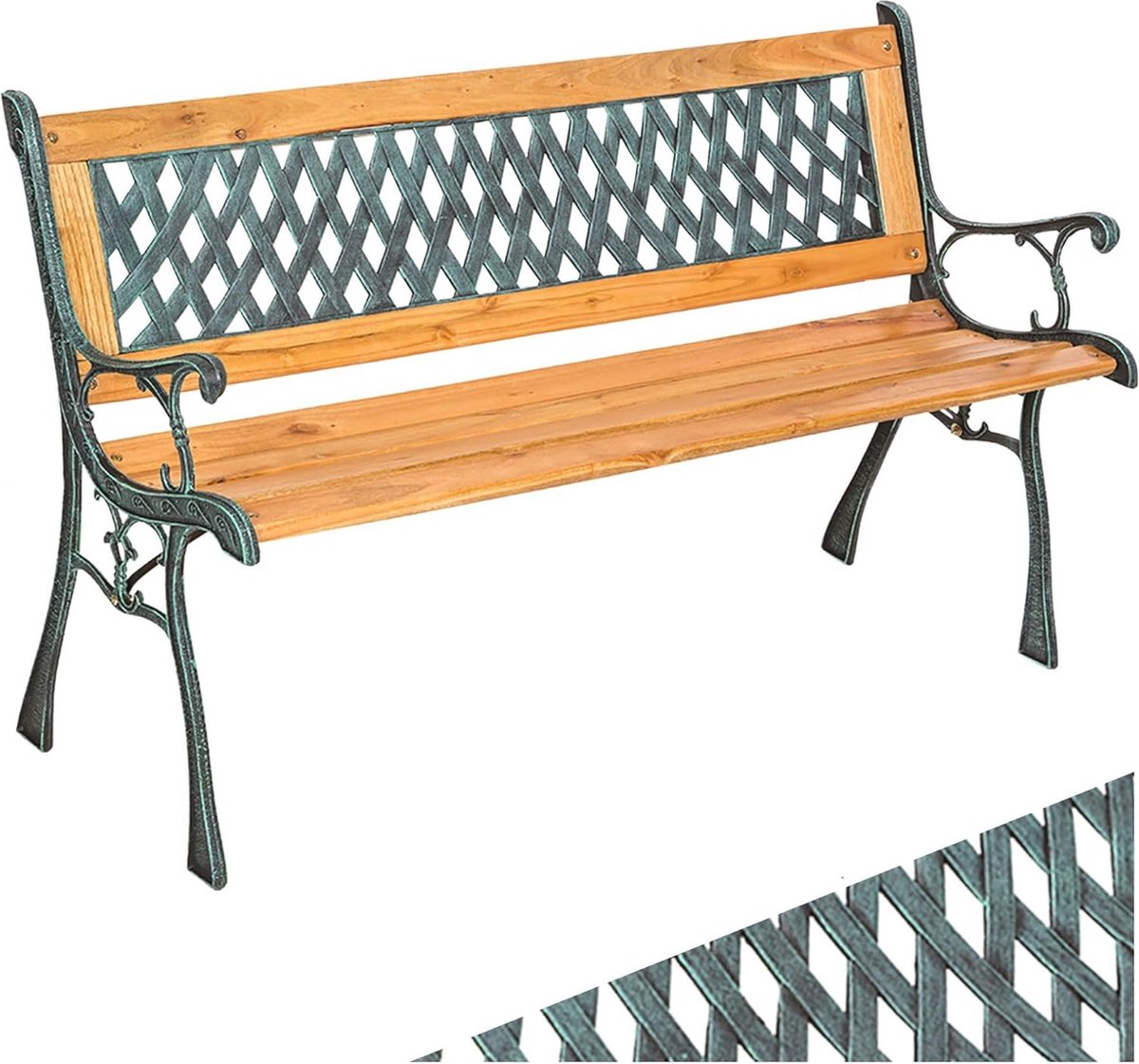 Tuinbank Tweezitsbank - Gietijzer en Gelakt Hout - Stevig en Stabiel - 128 cm (6152619820839)