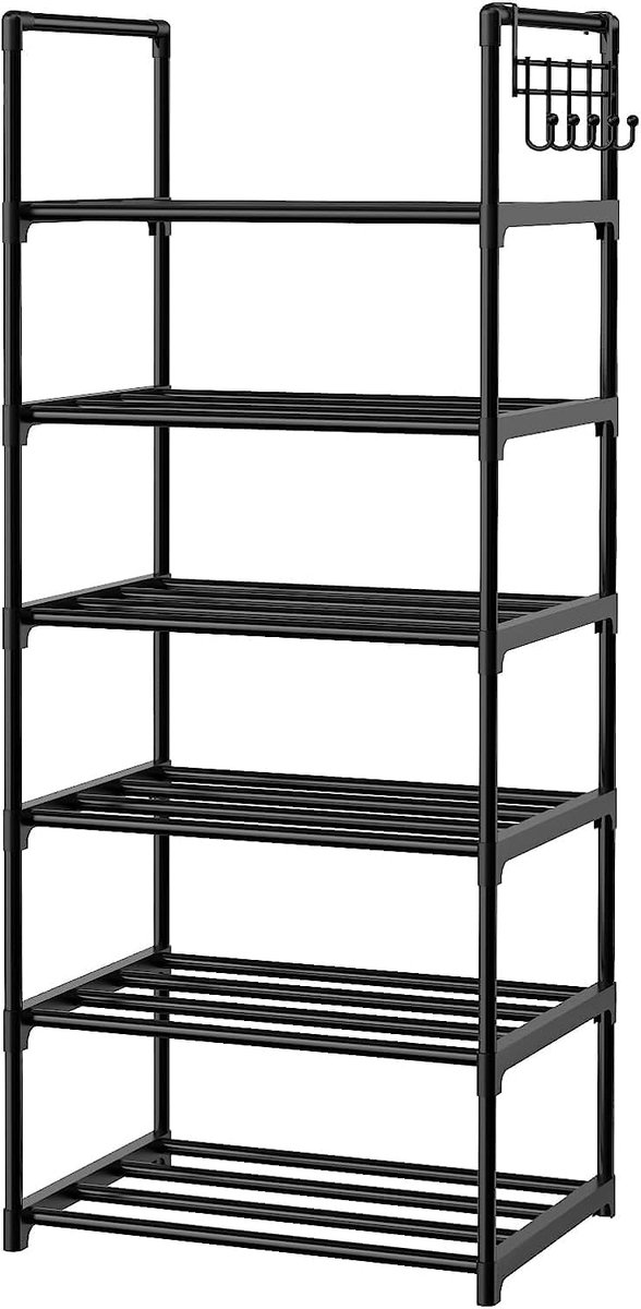 Unyqoos ® Slim en Hoog Schoenenrek met 6 Verstelbare Metalen Planken voor Diverse Ruimtes (8721323016777)