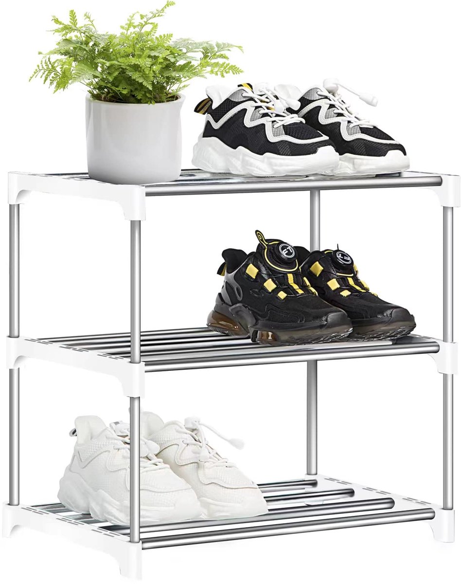 Unyqoos® Compact en Stapelbaar Schoenenrek voor Hal en Meer met Drie Niveaus (8721323518431)
