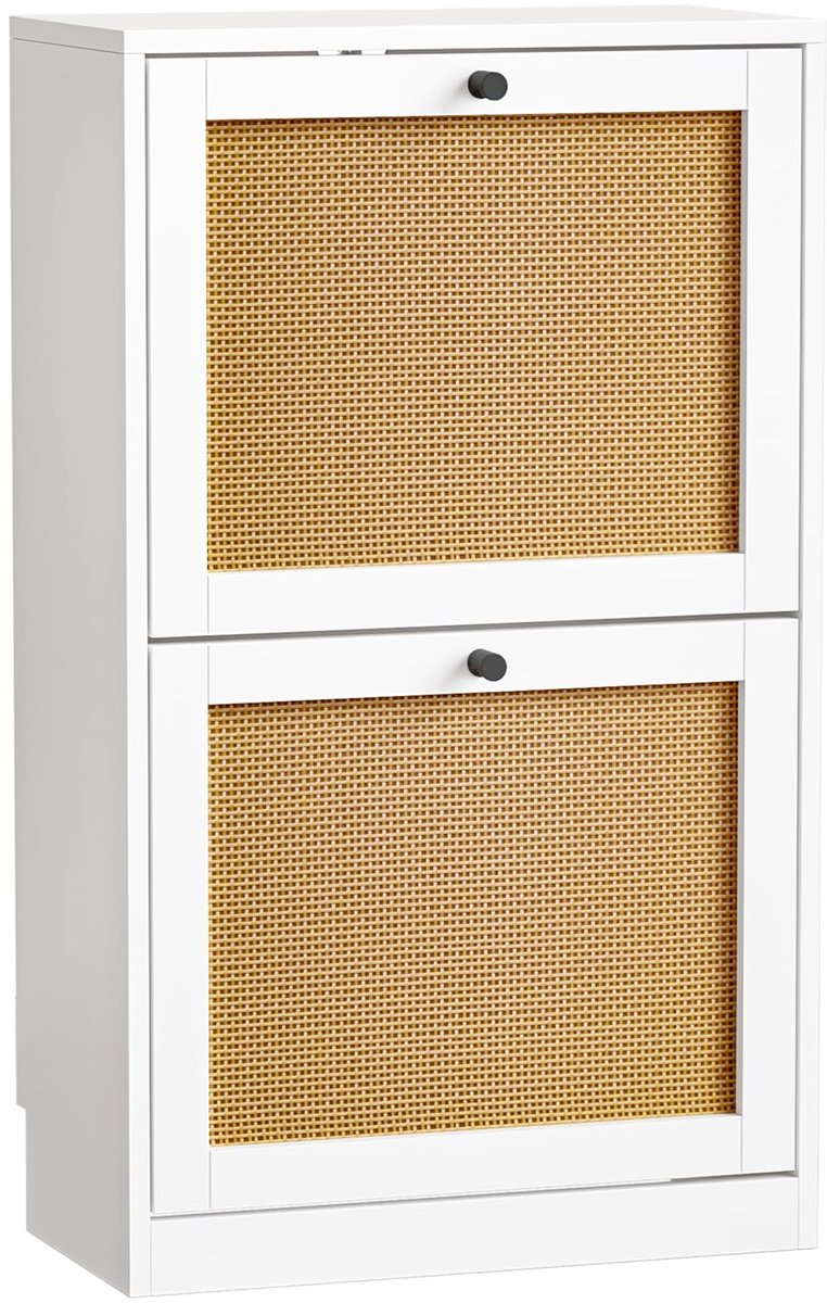 Unyqoos® Ruimtebesparende schoenenkast met rotan-look en verstelbare laden (8721323606510)