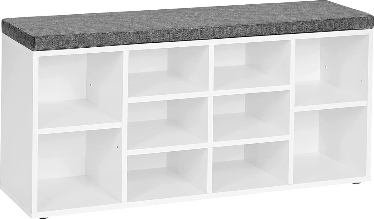 VASAGLE - Schoenenbank - schoenenkast - 103x30x48 cm - 10 vakken - hout met stof - grijs met wit (6955880378586)