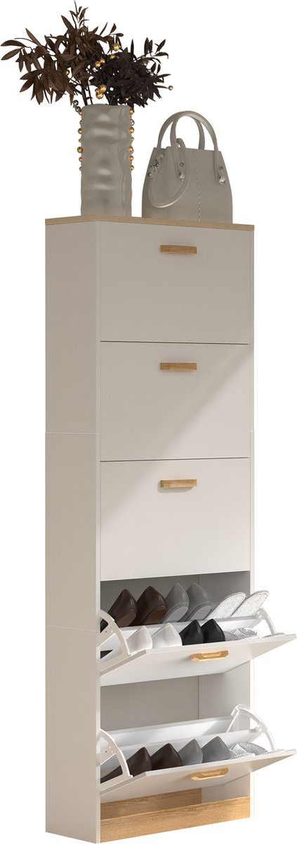 VCM Houten plank Kipper schoenenrek Schoenenkast Schoenenkipper 5 kleppen Halom XL Houten plank Kipper schoenenrek Schoenenkast Schoenenkipper 5 kleppen Halom XL (4051814441233)