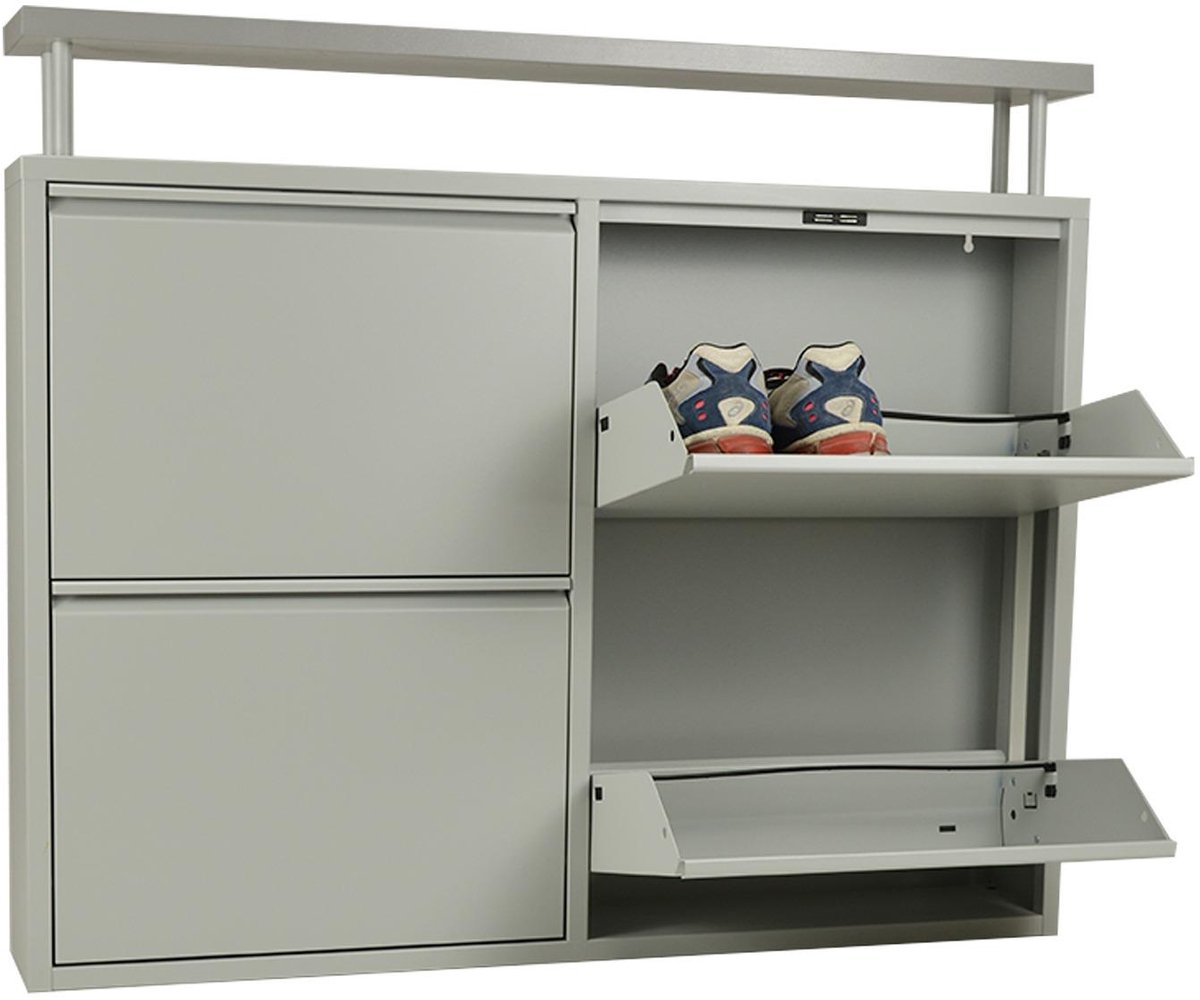 VEEHAUS® - Praktisch Schoenenkast met houten bovenplank - Schoenenrek met 4 Niveaus - Schoenenrek metaal industrieel - Metaal - 83 x 100 x 15cm Grijs (8720598052879)