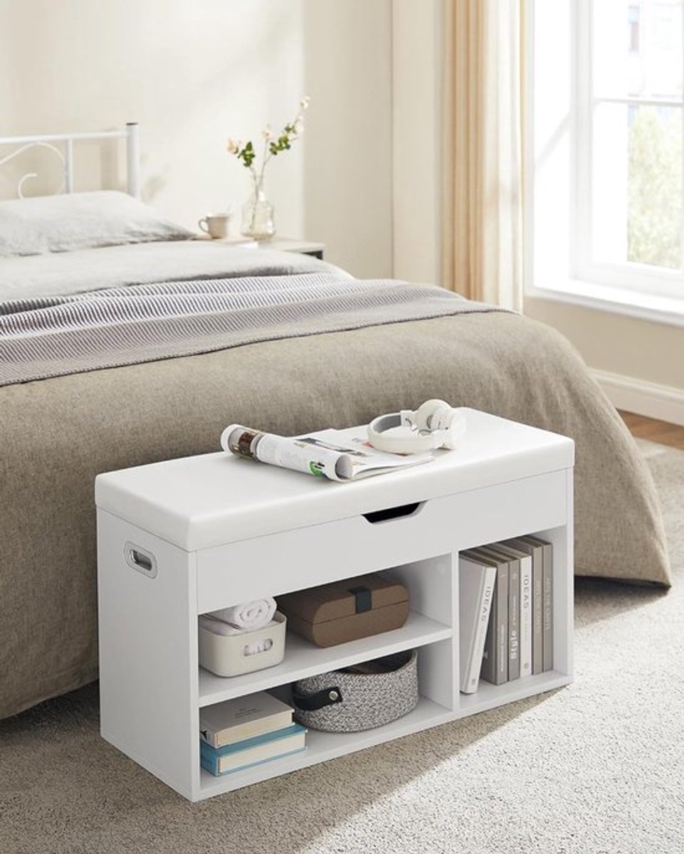 Vasagle Schoenenkast - Schoenenbank - Schoenenrek - Zitbank - 80 x 30 x 44 cm - Wit (8721472111668)