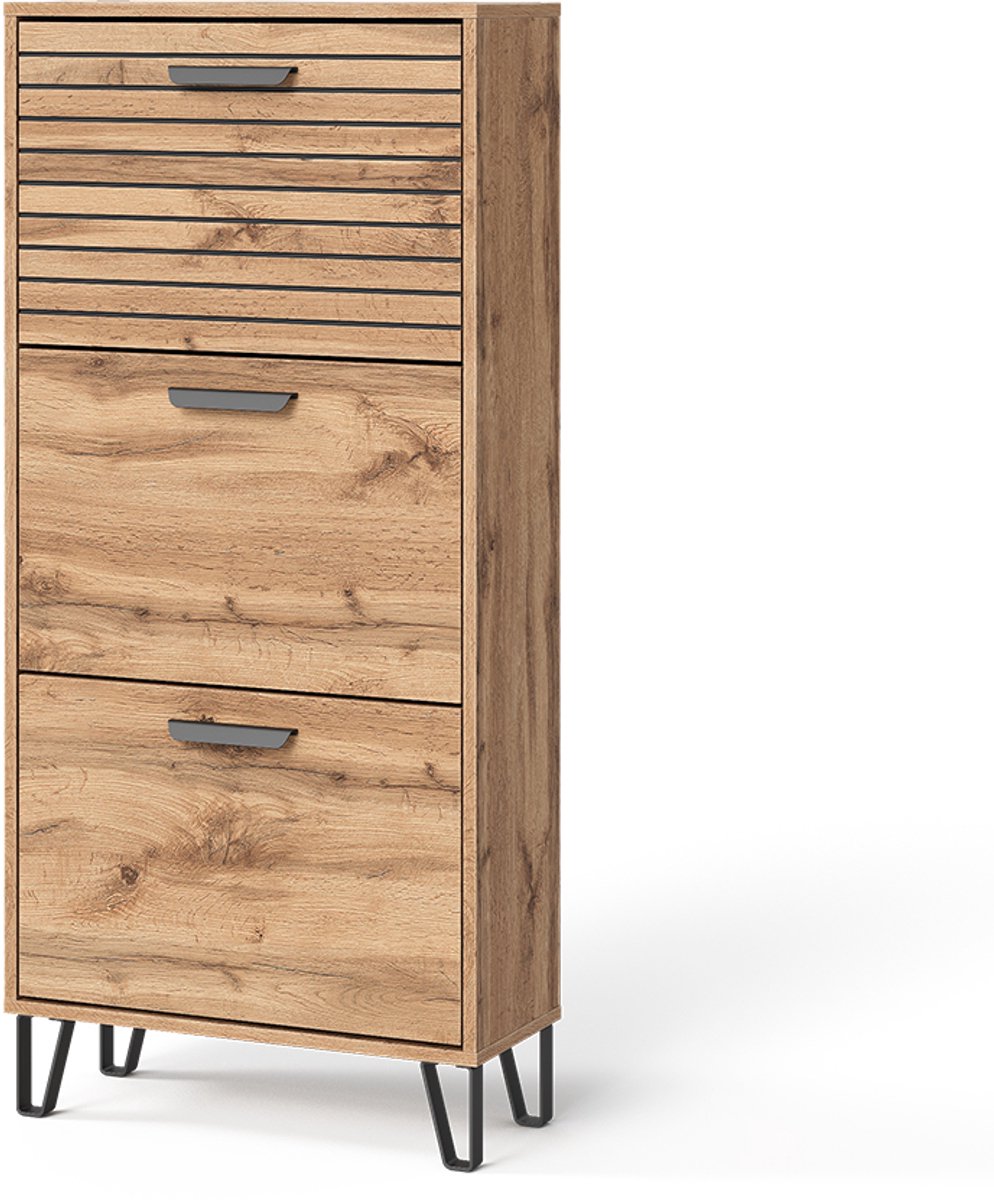 Vicco Amber Schoenenkantelaar - 62 x 130 cm met 3 compartimenten Eiken Wotan (4066731504619)