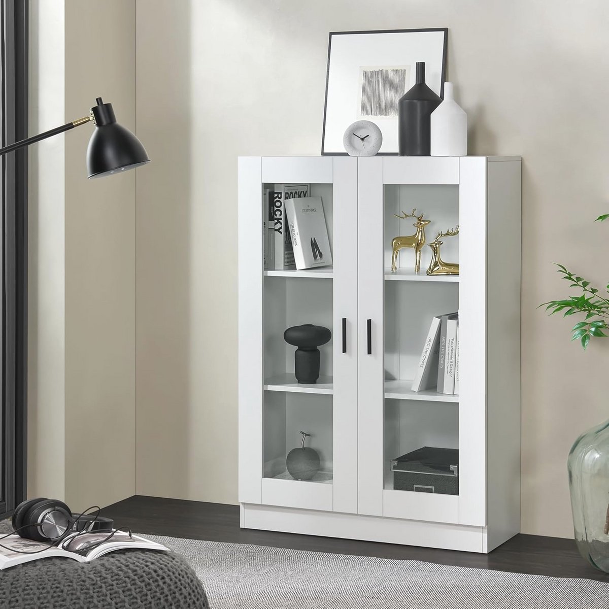 Vitrinekast 115x80x31 cm - Eikenkleurig Meubel voor Opbergruimte (9101039491720)