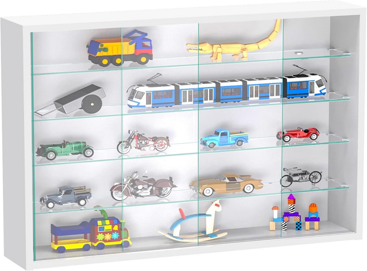 Vitrinekast met Schuifdeuren - Ophangen of Staand - Verzameling Display - 75x55x12 cm (9101048663781)