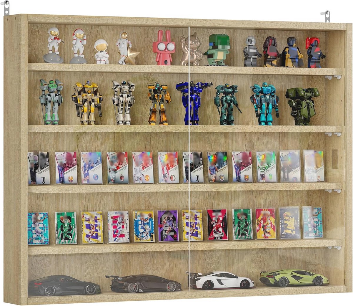 Wanddisplaykast met 6 Verstelbare Planken en Glazen Deuren - Ruimtebesparend en Stijlvol voor Decoratie (9101018404789)