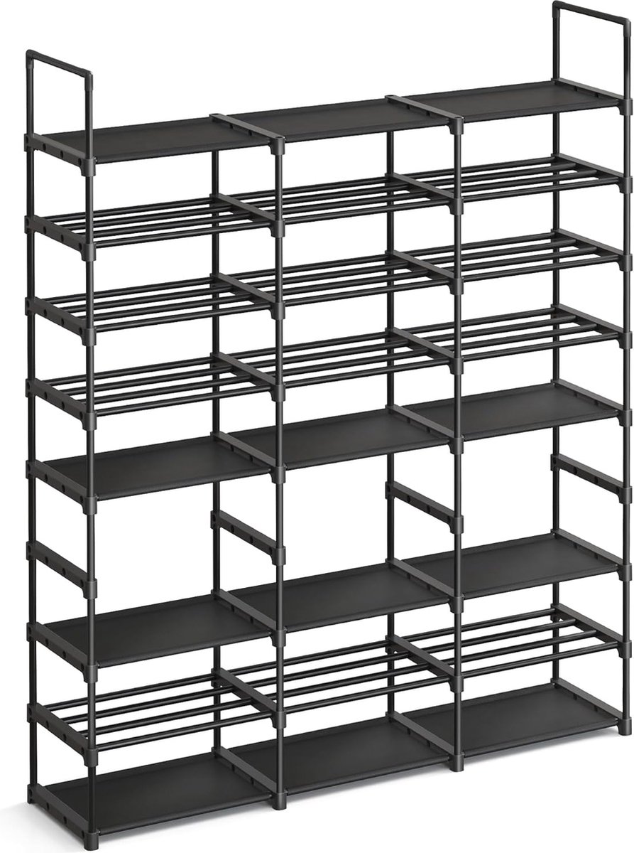 XL Schoenenrek verstelbaar - schoenenrek met 8 niveaus - opbergrek - stalen buizen voor 48 paar schoenen - inktzwart (9509184479851)