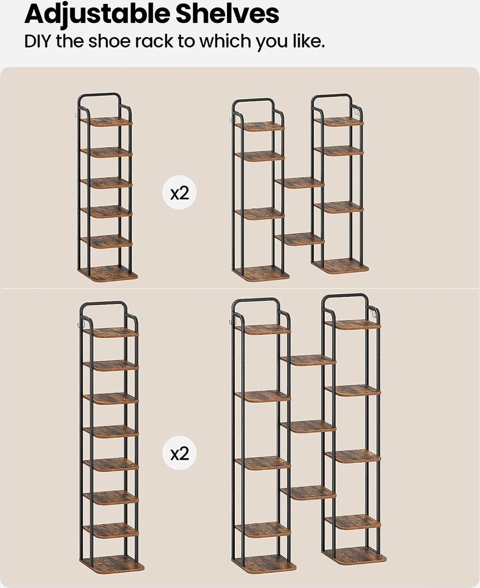schoenenrek, 8 verdiepingen schoenenrek, schoenentoren voor kleine ruimtes, vrijstaand, verstelbaar, (7805475673185)