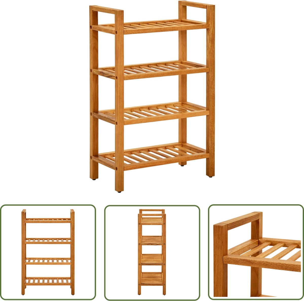vidaXL Eikenhout - Schoenenrek - Schoenenrek met 4 schappen 50x27x80 cm massief eikenhout - Schoenen Organisatie - Vintage Meubels - Landelijke Stijl (8721031229704)
