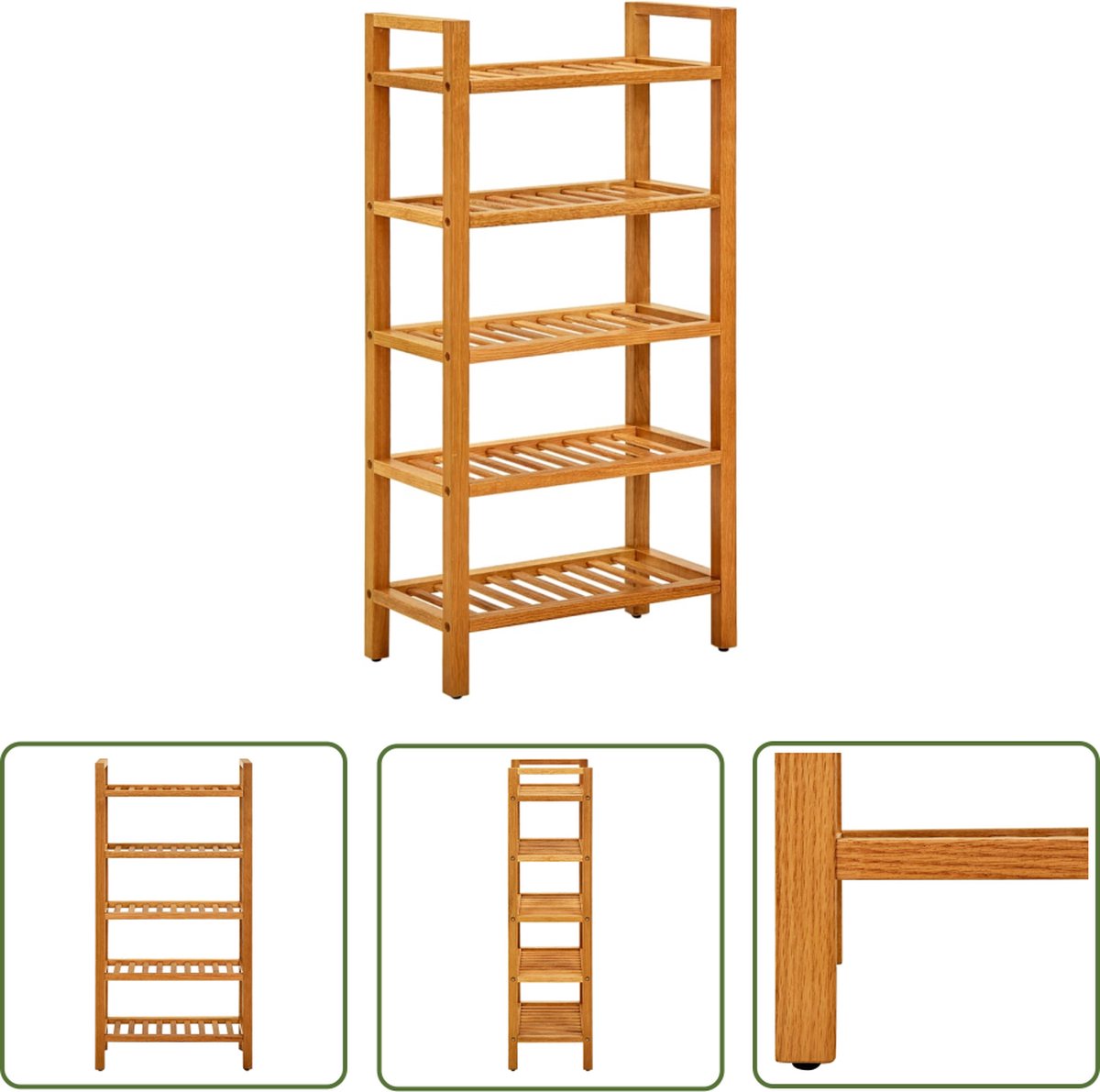vidaXL Eikenhouten Schoenenrek - Schoenenrek - Schoenenrek met 5 schappen 50x27x100 cm massief eikenhout - Schoenenkast - Rustic Meubilair - Vintage Schoenenkast (8721031230823)