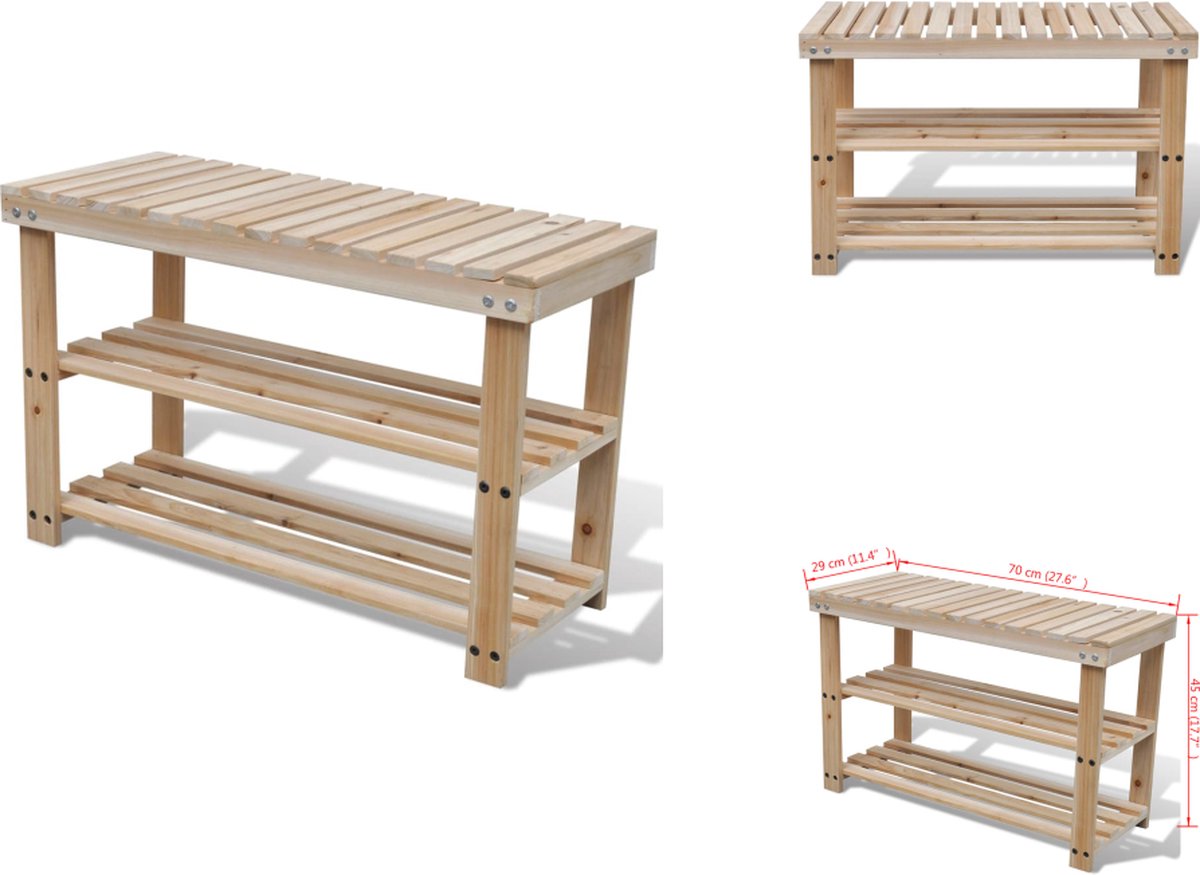 vidaXL Houten Schoenenkast - Houten Schoenenkasten - Schoenenkast - Schoenenkasten - Schoenenrek met bankje 2-in-1 massief vurenhout (8721032943586)