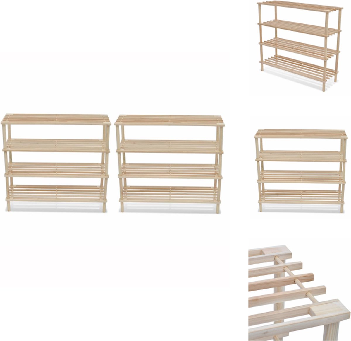vidaXL Houten Schoenenkast - Houten Schoenenkasten - Schoenenkast - Schoenenkasten - Schoenenrekken met 4 schappen 2 st massief vurenhout (8721032944316)