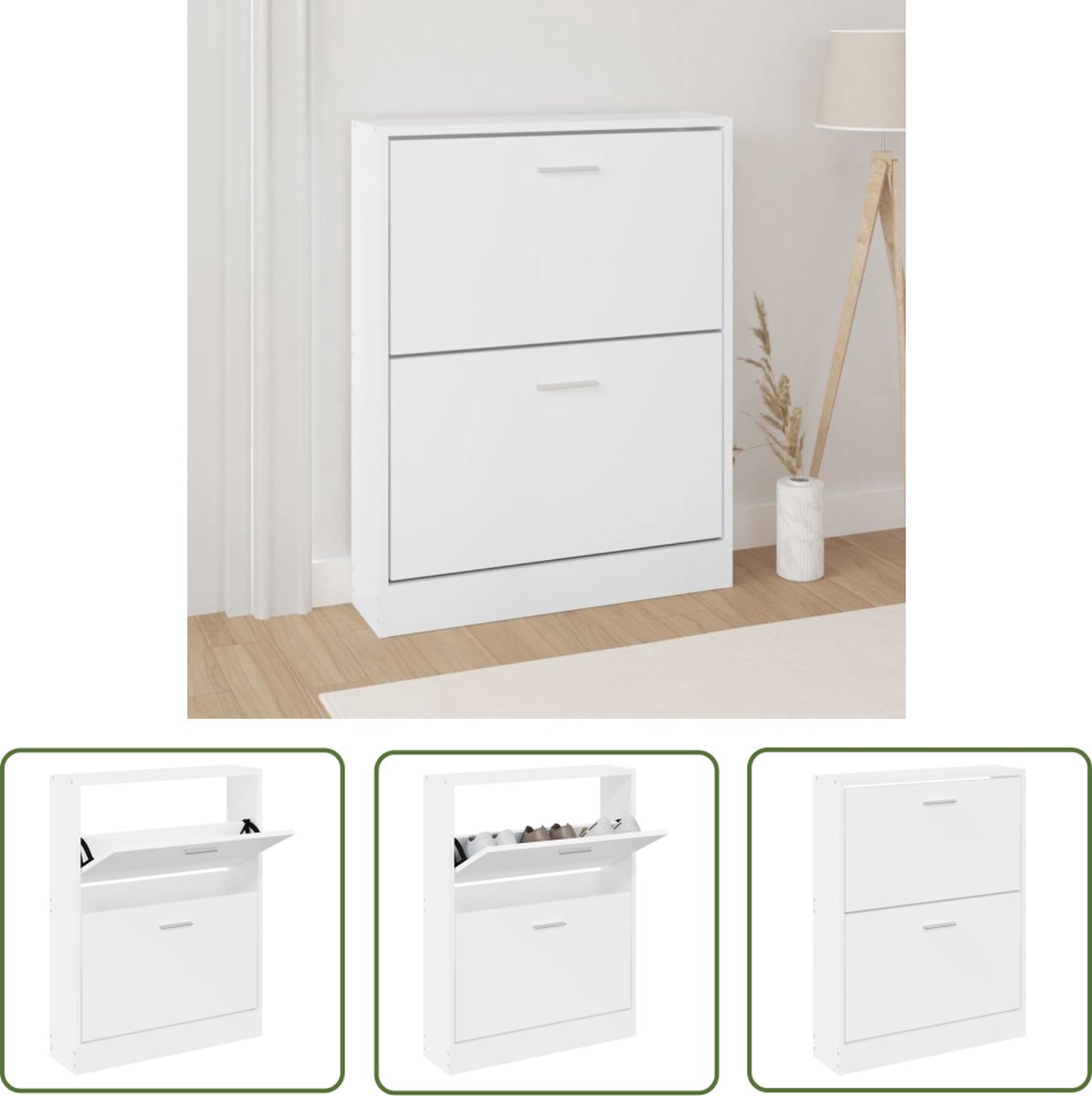 vidaXL Houten Schoenenkast - Schoenenkast - Schoenenkast 59x17x81 cm bewerkt hout wit - Witte Schoenenkast - Schoenen Organisatie - Bergruimte (8721032223077)