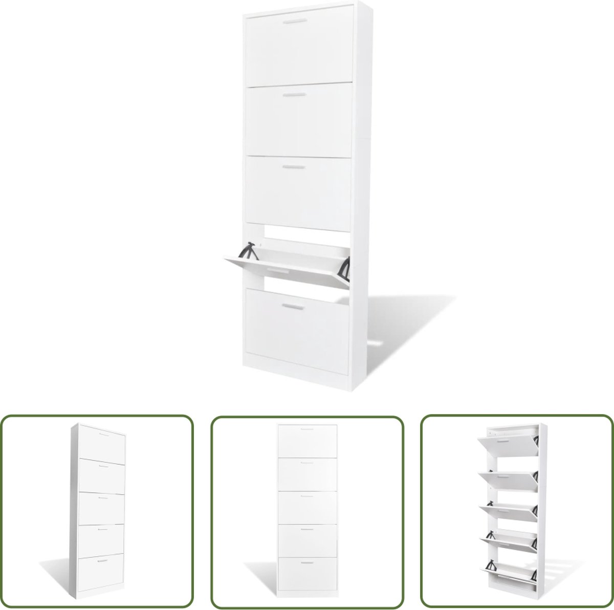 vidaXL Houten Schoenenkast - Schoenenkast - Schoenenkast hout met 5 opbergvakken wit - Schoenenopbergers - Organisatie - Opslag (8721031228110)