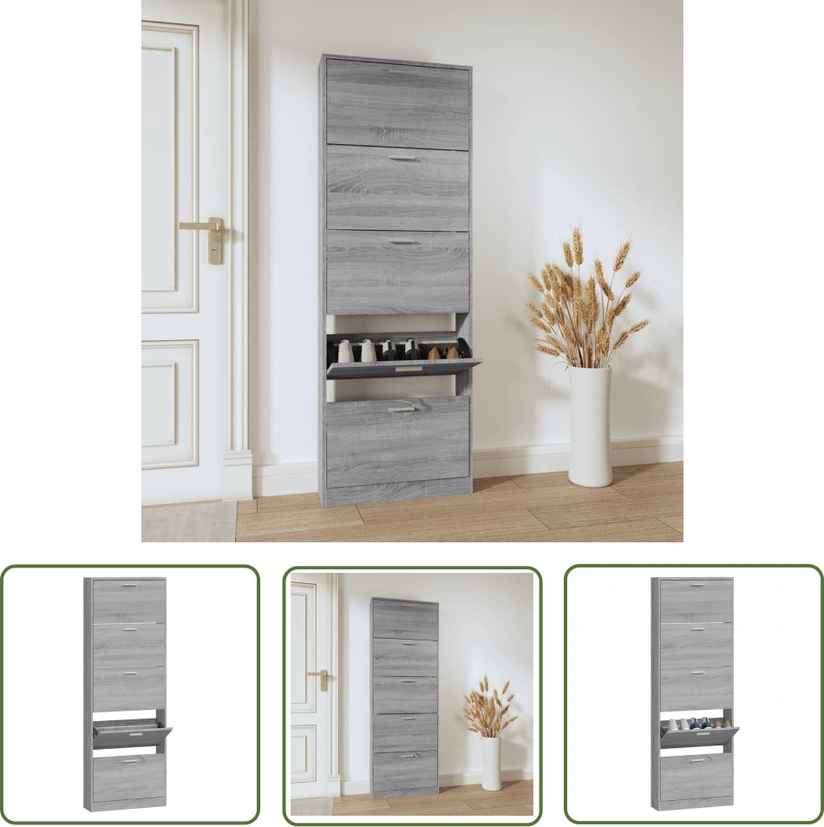 vidaXL Schoenen Rek - Schoenenkast - Schoenenkast 59x17x169 cm bewerkt hout grijs sonoma eikenkleur - Schoenupstelling - Bergruimte - Kastje (8721031229315)