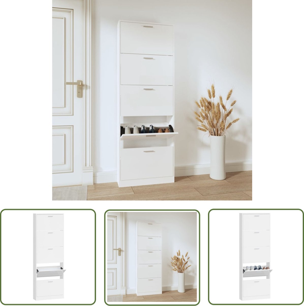 vidaXL Schoenen Rek - Schoenenkast - Schoenenkast 59x17x169 cm bewerkt hout hoogglans wit - Schoenuitlegger - Bergruimte - Kastje (8721031229308)