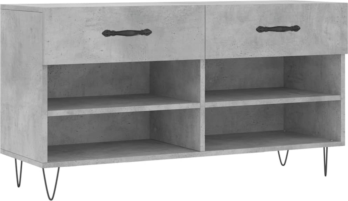 vidaXL - Schoenenbank - 102x35x55 - cm - bewerkt - hout - betongrijs (8720845442163)