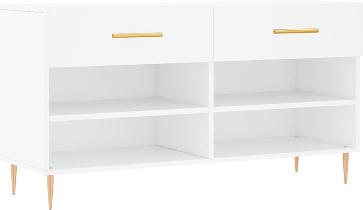 vidaXL - Schoenenbank - 102x35x55 - cm - bewerkt - hout - wit (8720845442040)