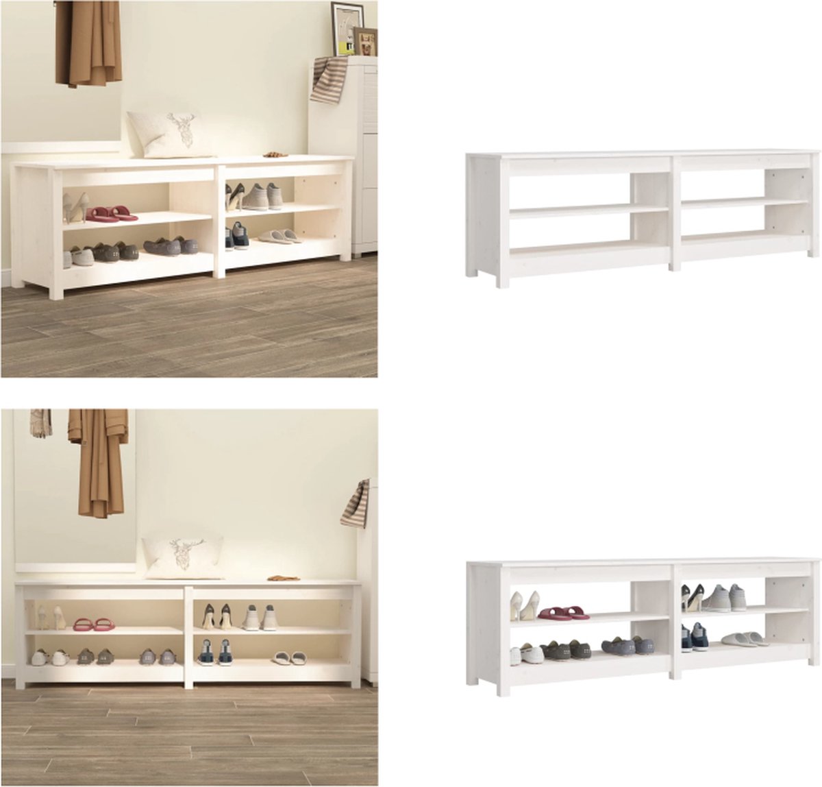 vidaXL - Schoenenbank - 160x36,5x50 - cm - massief - grenenhout - wit (8720845556761)