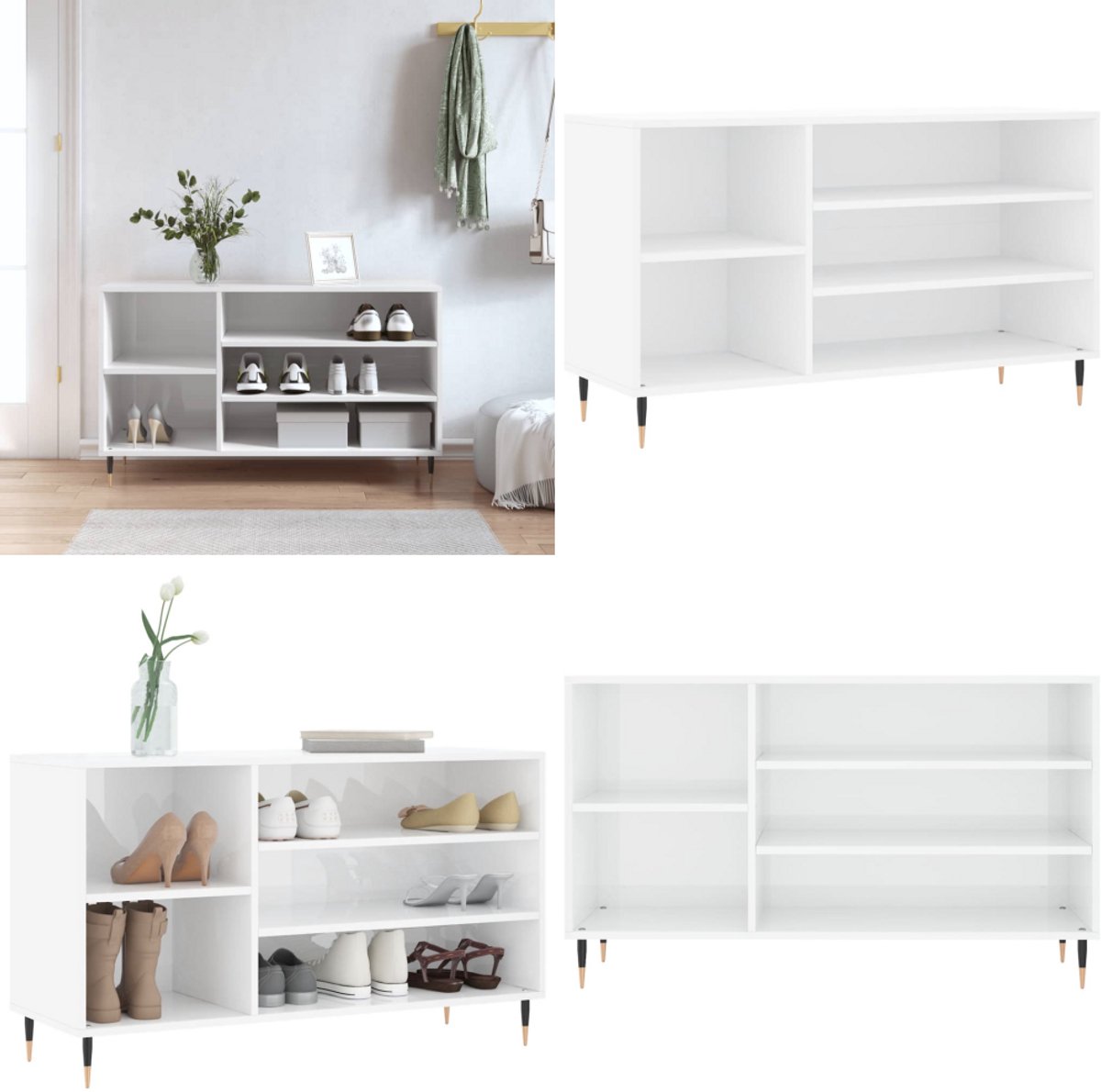 vidaXL Schoenenkast 102x36x60 cm bewerkt hout hoogglans wit - Schoenenrek - Schoenenrekken - Opbergrek Voor Schoenen - Schoenenstellage (8225974017201)