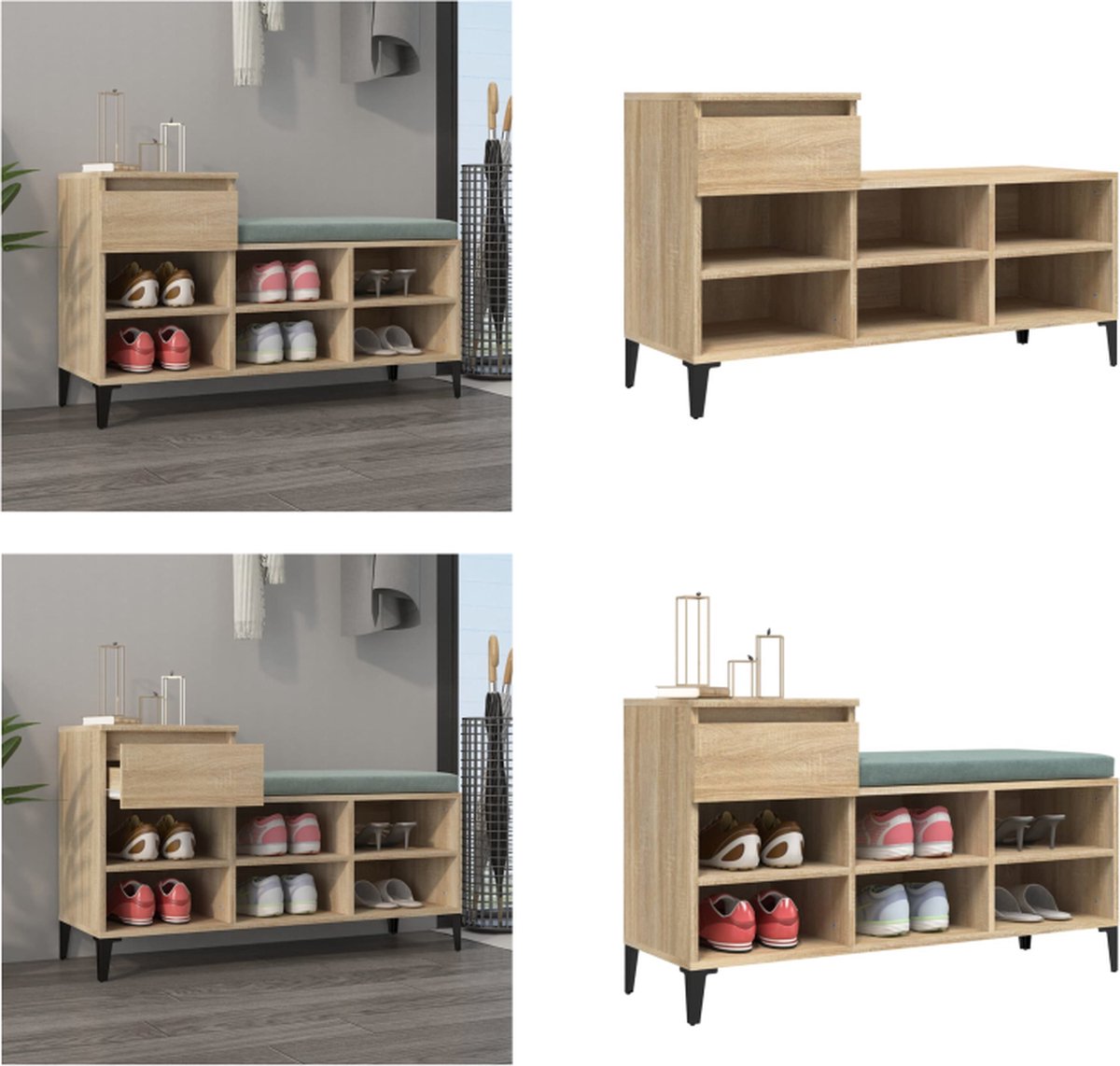 vidaXL - Schoenenkast - 102x36x60 - cm - bewerkt - hout - sonoma - eikenkleurig (8720287225515)