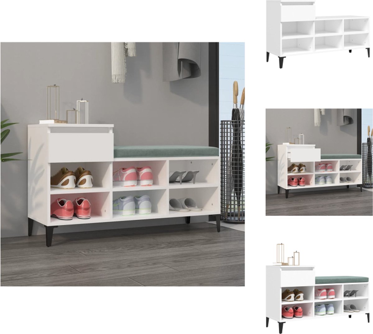 vidaXL - Schoenenkast - 102x36x60 - cm - bewerkt - hout - wit (8720287225485)