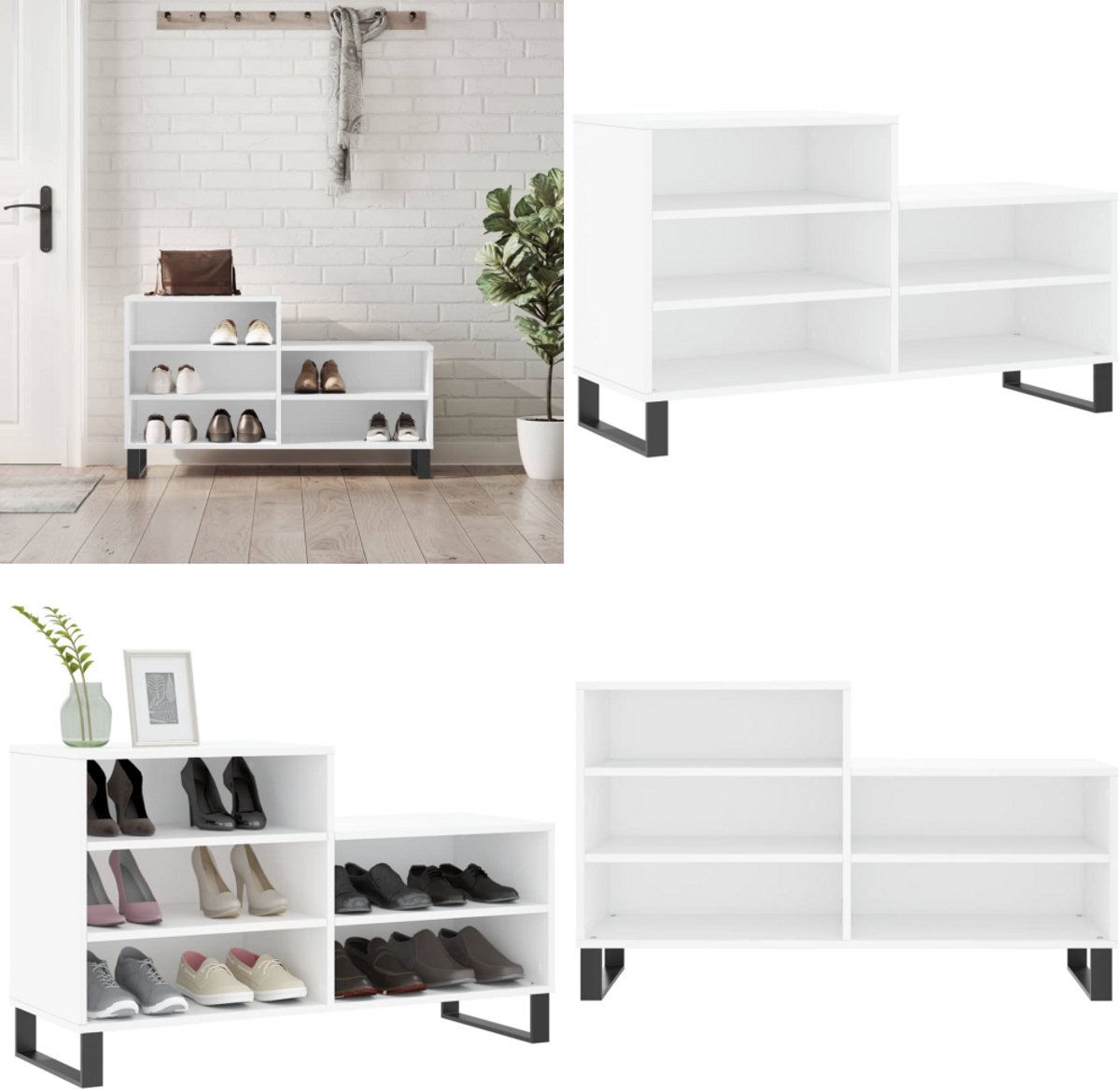 vidaXL Schoenenkast 102x36x60 cm bewerkt hout wit - Schoenenrek - Schoenenrekken - Opbergrek Voor Schoenen - Schoenenstellage (8225974017379)