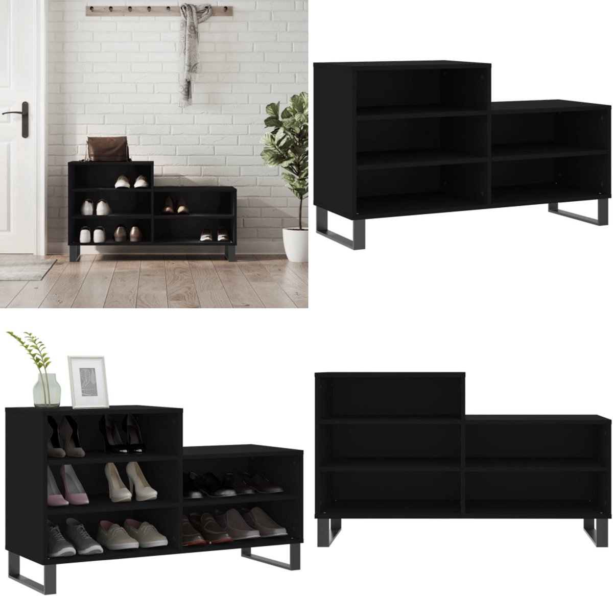 vidaXL Schoenenkast 102x36x60 cm bewerkt hout zwart - Schoenenrek - Schoenenrekken - Opbergrek Voor Schoenen - Schoenenstellage (8270144139993)