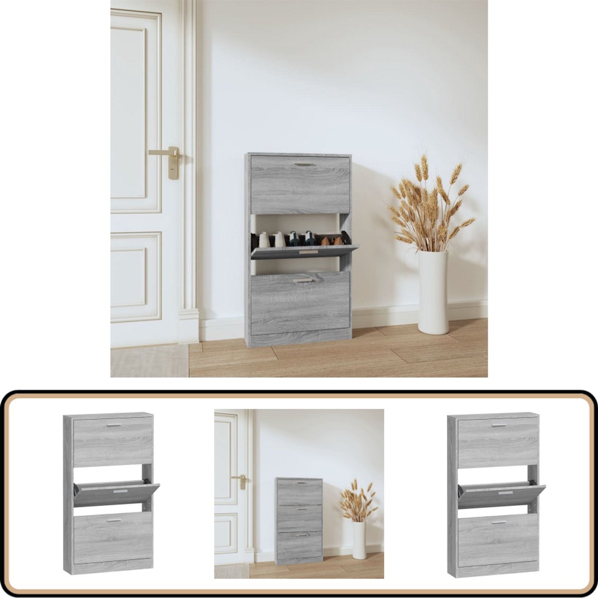 vidaXL - Schoenenkast - 59x17x108 - cm - bewerkt - hout - grijs - sonoma (8720286945032)