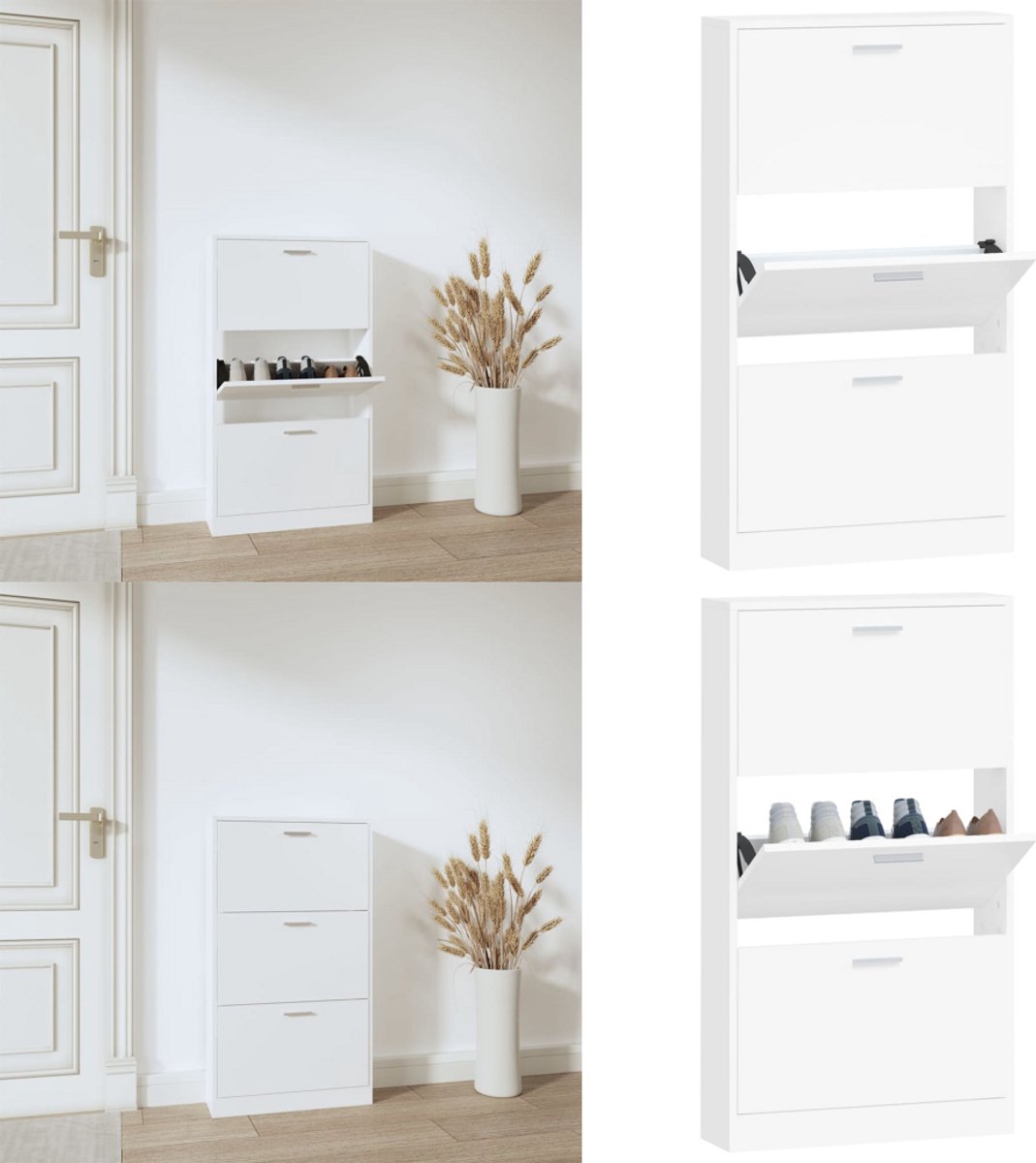 vidaXL Schoenenkast 59x17x108 cm bewerkt hout wit - Schoenenrek - Schoenenrekken - Opbergrek Voor Schoenen - Schoenenstellage (8265885479767)