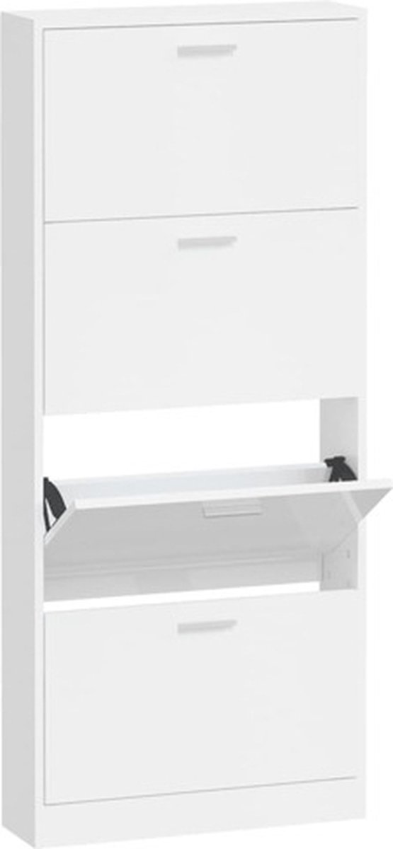 vidaXL - Schoenenkast - 59x17x150 - cm - bewerkt - hout - hoogglans - wit (8720286944936)