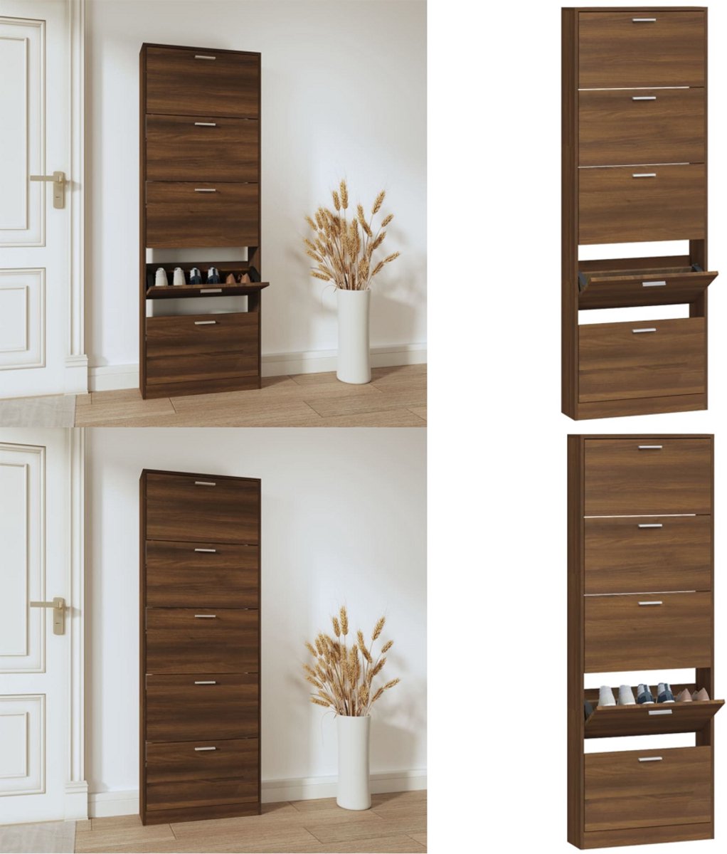 vidaXL Schoenenkast 59x17x169 cm bewerkt hout bruin eikenkleur - Schoenenrek - Schoenenrekken - Opbergrek Voor Schoenen - Schoenenstellage (8721114870823)