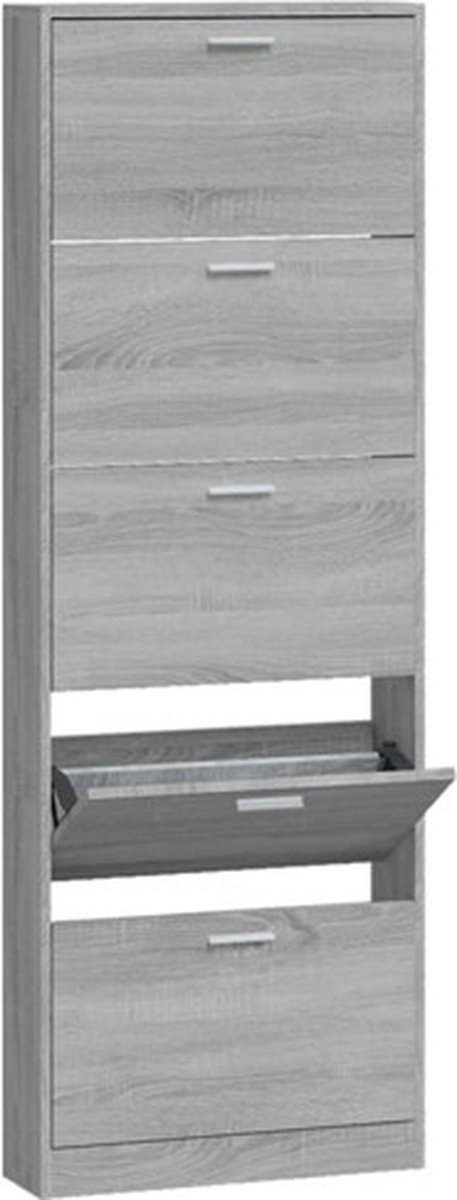 vidaXL - Schoenenkast - 59x17x169 - cm - bewerkt - hout - grijs - sonoma - eikenkleur (8720286944875)