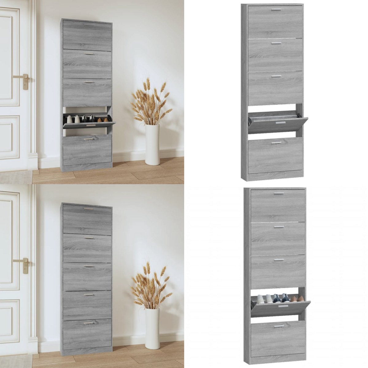 vidaXL Schoenenkast 59x17x169 cm bewerkt hout grijs sonoma eikenkleur - Schoenenrek - Schoenenrekken - Opbergrek Voor Schoenen - Schoenenstellage (8222034687572)
